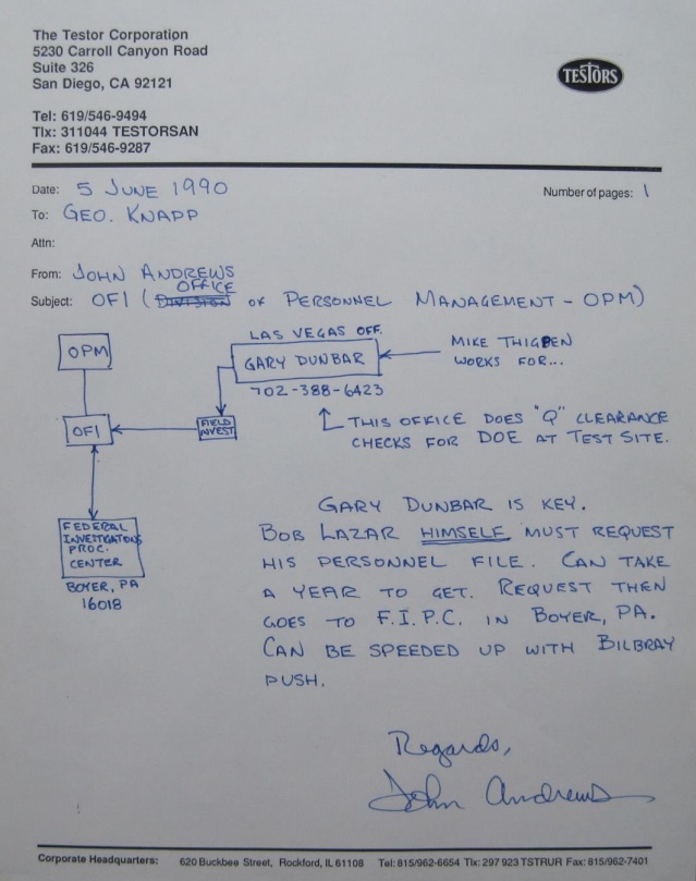 Letter to George Knapp